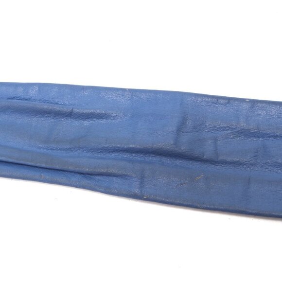 Vintage Wide Double Buckle Leather Belt 1990s Retro Summer Blue Gold - Picture 7 of 10